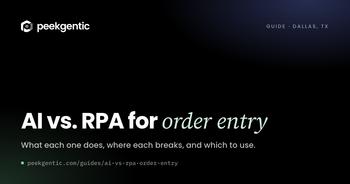 Preview card reading AI vs. RPA for order entry