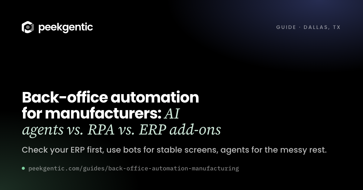 Preview card reading Back-office automation for manufacturers: AI agents vs. RPA vs. ERP add-ons